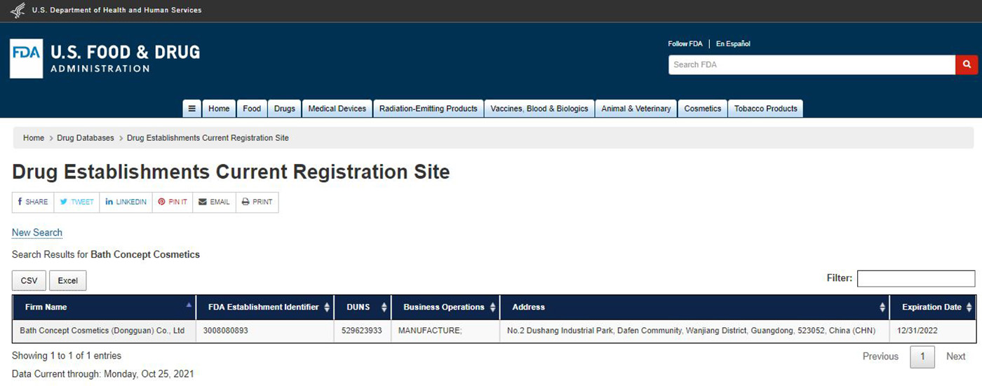 2022 Drug Establishment Registration Screenshot - 2021-10