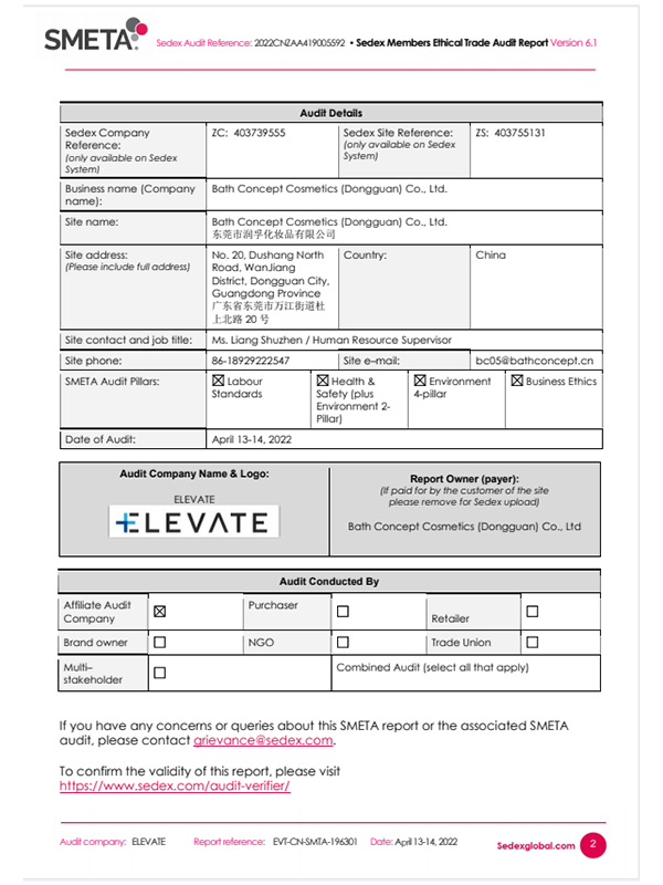 SMETA factory inspection report